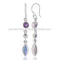 Lovely Rainbow Moonstone et Multi Gemstone 925 Solid Silver Earring Jewelry